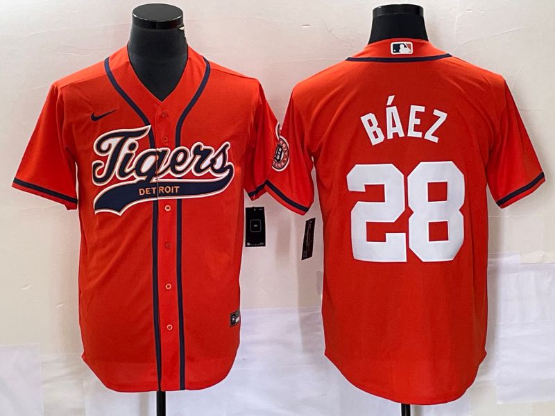 Men Detroit Tigers #28 Baez Orange Joint Name 2025 Nike MLB Jersey style 2